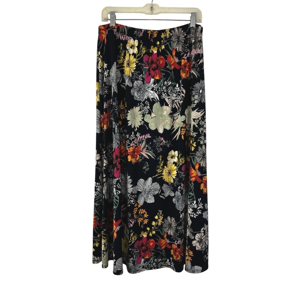 Vikki Vi Tropical Floral Skirt Womens 1X Multicolor Vibrant Slinky Boho Classic